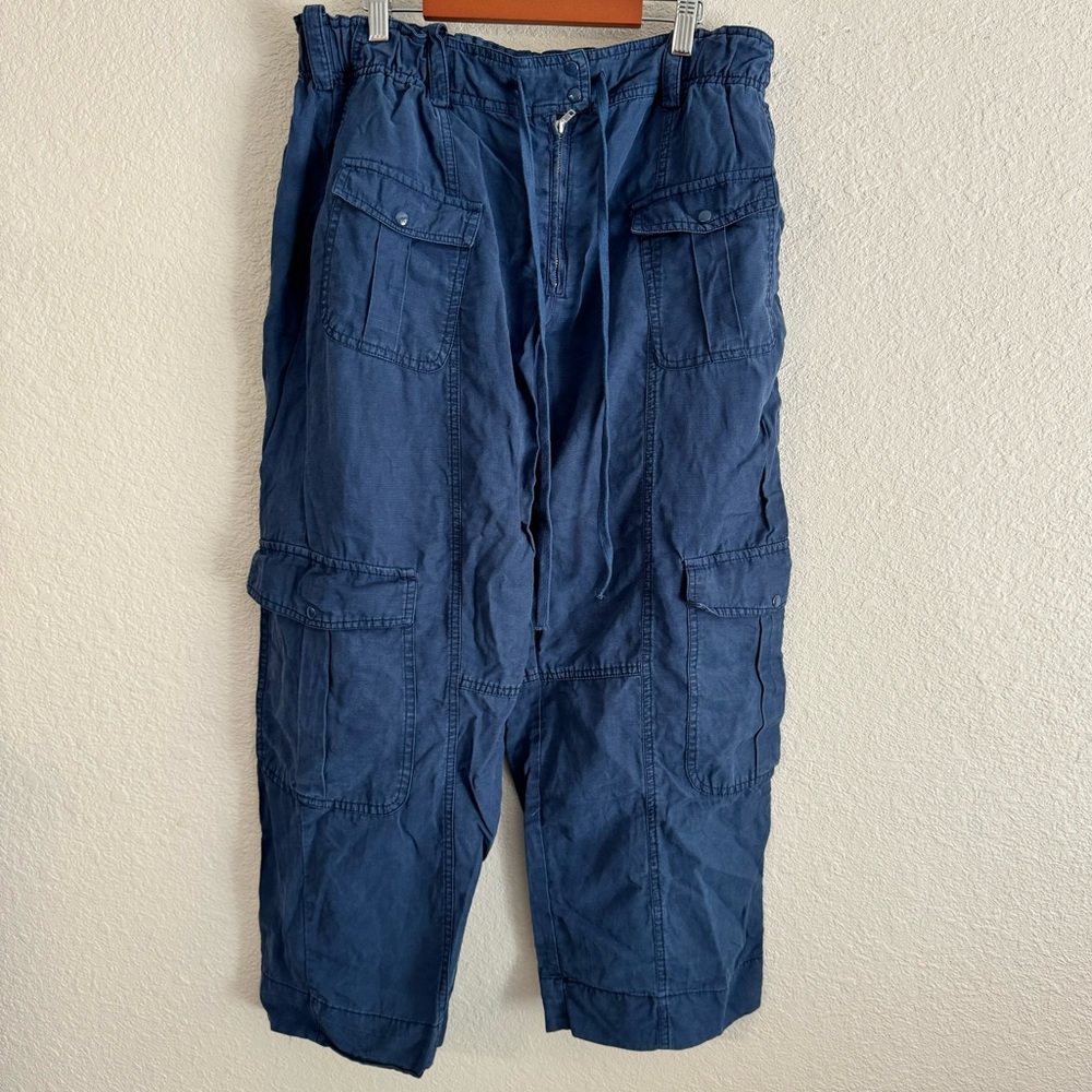 Zara Linen Blend Cargo Relaxed Fit Pants Cropped Inseam 25” Casual Utility XL